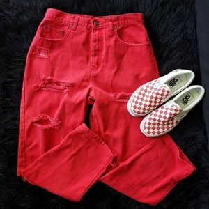 Vintage Red Bill Blass Distressed Mom Jeans High